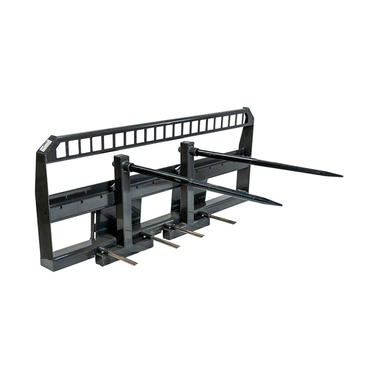 CID-skid-steer-double-adjustable-hay-spear-front-left-angle__12484 Skid Steer Double Adjustable Bale Spear Attachment | CID - Image 1